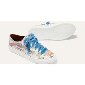Floral Women's Athletic Shoes with Blue Laces
